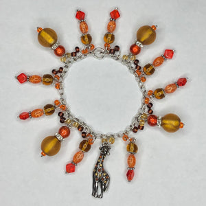 Orange / Yellow Bracelet with Giraffe Charm (Silver-Colored Chain)