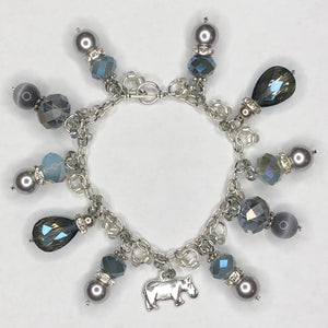 Gray Bracelet with Hippo Charm  (Silver-Colored Chain)