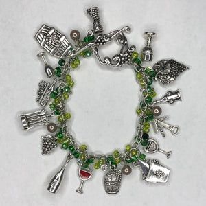 Green Bracelet with Wine Charms (Silver-Colored Chain)