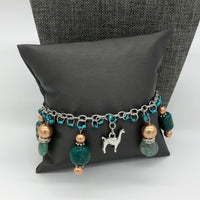 Teal / Brown Bracelet with Llama Charm 1