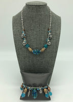 Blue / Brown Bracelet and Necklace with Ocean Charms 1 (Matching Set)