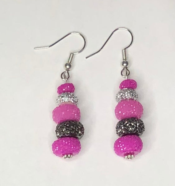 Magenta / Glitzy Gray Earrings 1