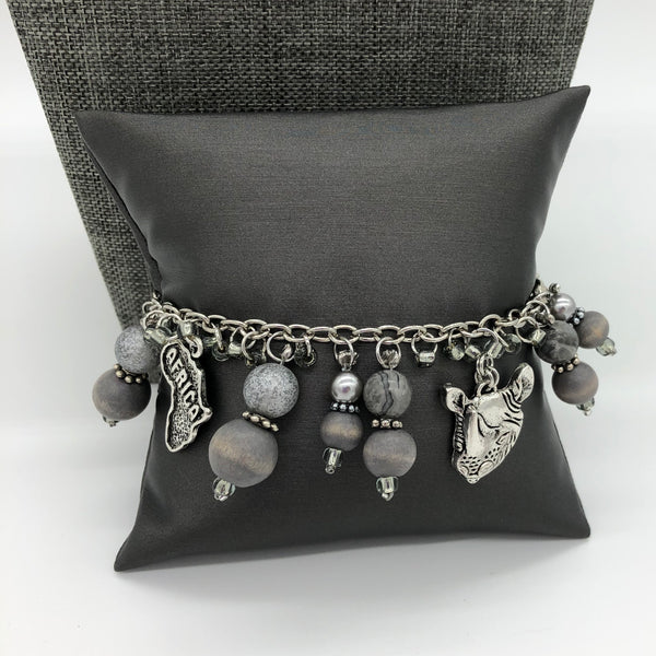 Gray Bracelet with Rhino / Africa Charms 1