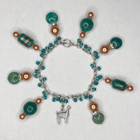 Teal / Brown Bracelet with Llama Charm 1