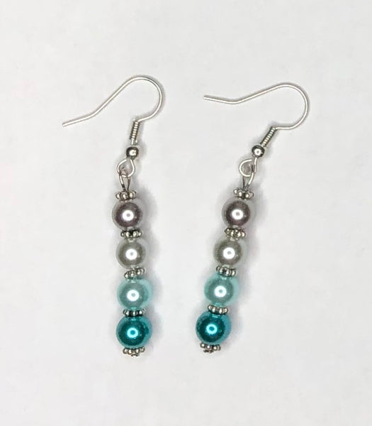 Gray / Teal Quad-Color Pearl Earrings 1