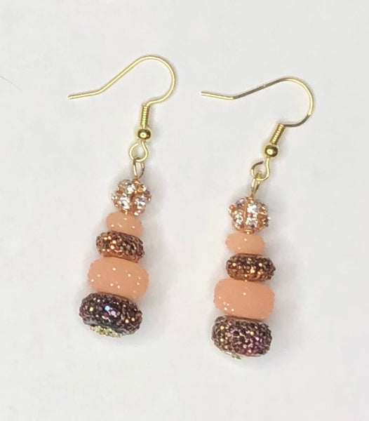 Jeweled Peach / Glitzy Brown Earrings 1