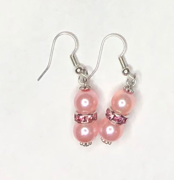 Jeweled Pink Pearl Earrings 1