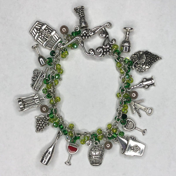 Green Bracelet with Wine Charms 1