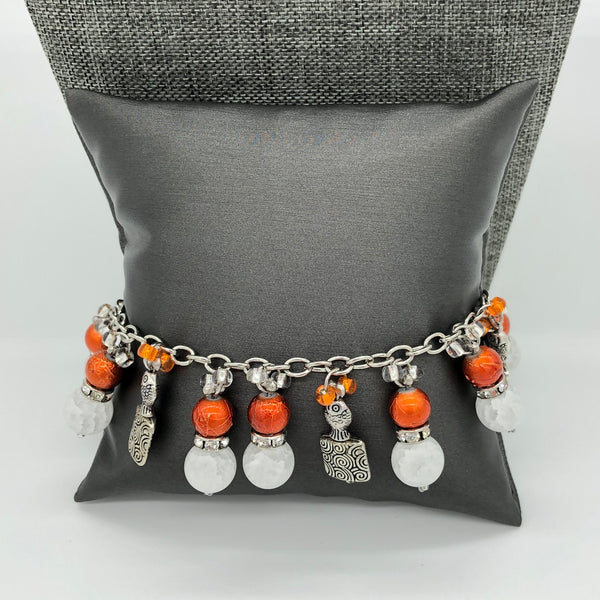 Orange / White Bracelet with Fish Charms 3