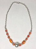 Orange / White Bracelet with Fish Charms and Necklace 2 (Matching Set)