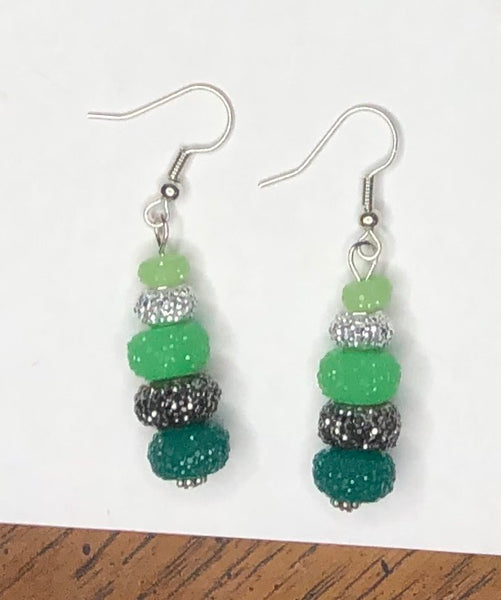 Green / Glitzy Gray Earrings 1