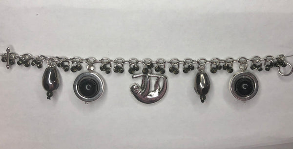 Black / Silver Bracelet with Sloth Charm 1