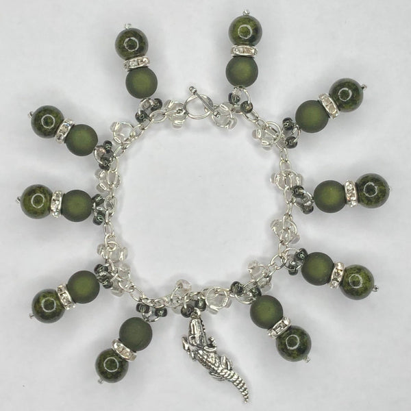 Green Bracelet with Alligator Charm 1