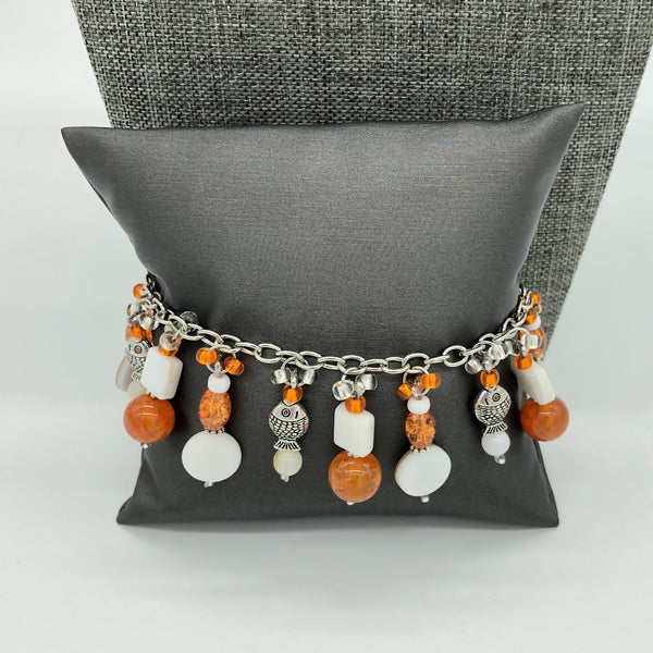 Orange / White Bracelet with Fish Charms 4