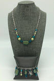 Teal / Green Bracelet and Necklace with Sea Turtle Charms 1 (Matching Set)