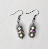 Jeweled Gray Pearl Earrings 1