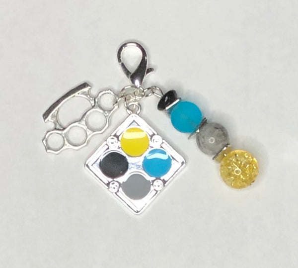 Quad-Color Mini-Keychain with Brass-Knuckle Charm 1