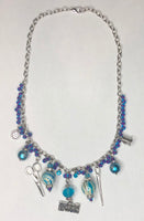 Cerulean / Purple Necklace with Sewing Charms 1